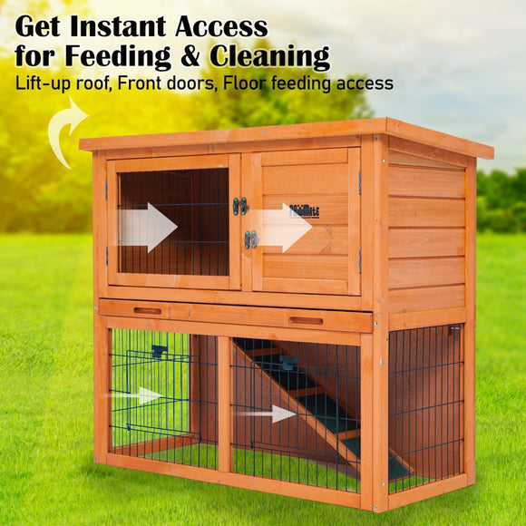 Rabbit Hutch Chicken Coop 92 x 45 x 82cm 2 Storey Cage Run Aria - RnR Galore