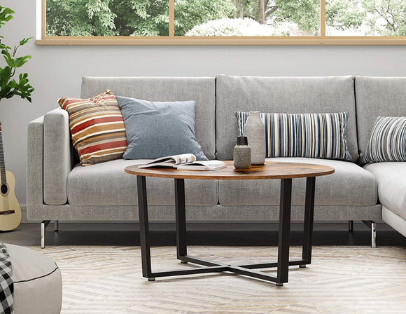 Round Coffee Table Rustic Brown and Black - RnR Galore