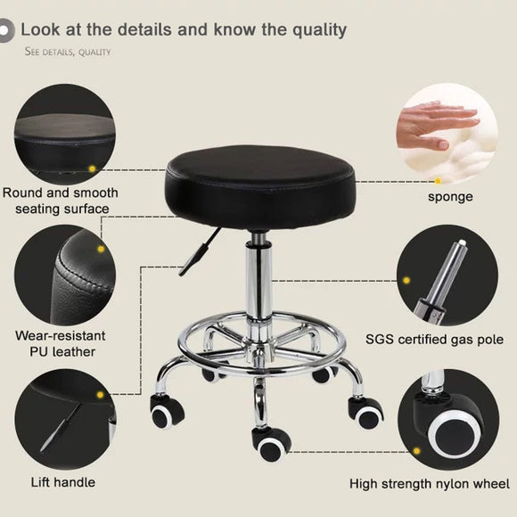 Salon Chair Bar Swivel Stool Office Roller Wheels Portable Height Adjust Leather BS8401 - RnR Galore