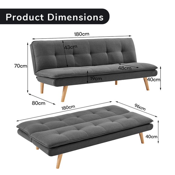 Sarantino 3 Seater Linen Sofa Bed Couch Lounge Futon - Dark Grey - RnR Galore
