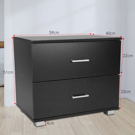 Sarantino Bedside Table Cabinet Storage Chest 2 Drawers Lamp Side Nightstand - Black - RnR Galore