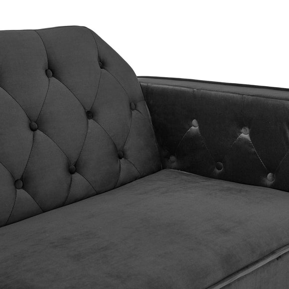 Sarantino Faux Velvet Tufted Sofa Bed Couch Futon - Black - RnR Galore