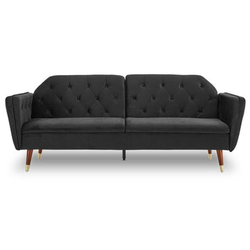 Sarantino Faux Velvet Tufted Sofa Bed Couch Futon - Black - RnR Galore