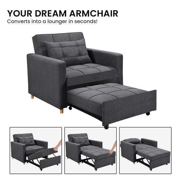 Sarantino Suri 3 - in - 1 Convertible Lounge Chair Bed - Dark Grey - RnR Galore