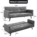 Sarantino Tufted Faux Linen 3 - Seater Sofa Bed with Armrests - Light Grey - RnR Galore