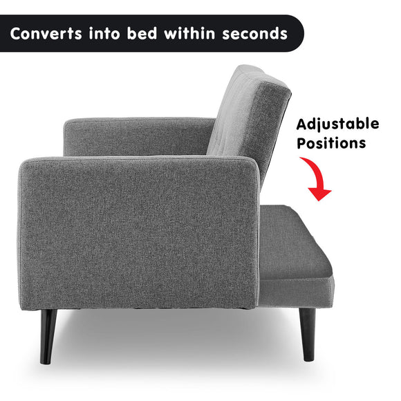 Sarantino Tufted Faux Linen 3 - Seater Sofa Bed with Armrests - Light Grey - RnR Galore