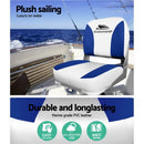 Seamanship 2X Folding Boat Seats Marine Swivel Low Back 13cm Padding White Blue - RnR Galore