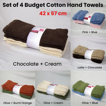 Set of 4 Budget Cotton Hand Towels 42 x 67 cm Olive Blue - RnR Galore