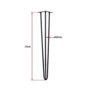 Set of 4 Industrial 3 - Rod Retro Hairpin Table Legs 12mm Steel Bench Desk - 71cm Black - RnR Galore