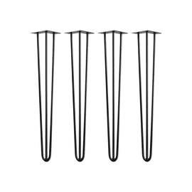 Set of 4 Industrial 3 - Rod Retro Hairpin Table Legs 12mm Steel Bench Desk - 71cm Black - RnR Galore