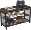 Shoe Bench with Mesh Shelf and Faux Leather Vintage Brown Black 80 x 30 x 48 cm - RnR Galore