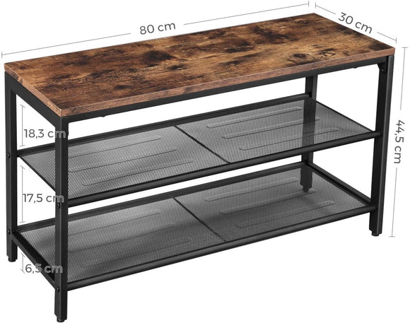 Shoe Rack with 2 Mesh Shelves, Rustic Brown and Black - RnR Galore