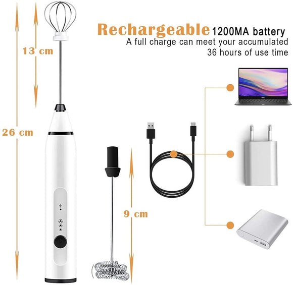 Silver Rechargeable Electric Milk Frother Handheld (3 Speeds) - RnR Galore