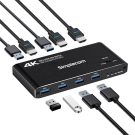 Simplecom KM420 2 - Port HDMI KVM Switch HDMI 2.0 4K@60Hz 4 - Port USB 3.0 Hub 5Gbps - RnR Galore