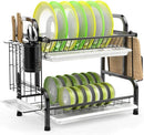 Stainless Steel 2 - Tier Dish Drying Rack with Utensil Holder, Cutting Board Holder and Dish Drainer for Kitchen Counter (Black) - RnR Galore