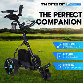 THOMSON Golf Buggy Electric Trolley Automatic Motorised Foldable Cart LED Black - RnR Galore