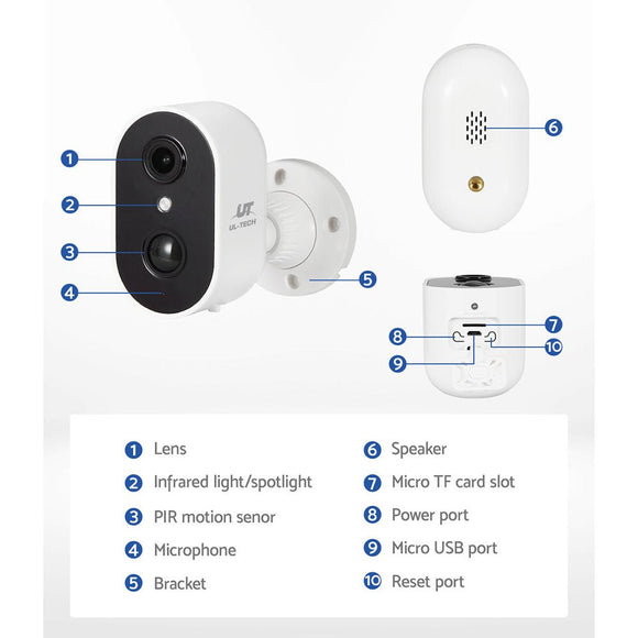 UL - tech 1080P Wireless Security IP Camera Rechargeable Outdoor CCTV Solar Panel - RnR Galore