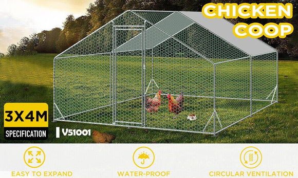 VaKa 3x4x1.95m Metal Walk - in Chicken Coop Rabbit Hutch Cage Hen House Chook Au - RnR Galore