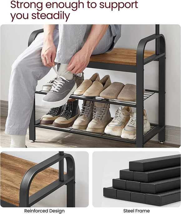 VASAGLE Coat Rack with Shoe Rack 183 cm Height Walnut Brown and Black - RnR Galore