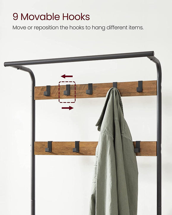 VASAGLE Coat Rack with Shoe Rack 183 cm Height Walnut Brown and Black - RnR Galore