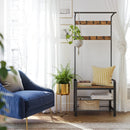 Vintage Coat Rack Shoe Bench, Wood Look Accent Furniture and Metal Frame - RnR Galore