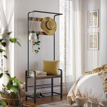 Vintage Coat Rack Shoe Bench, Wood Look Accent Furniture and Metal Frame - RnR Galore