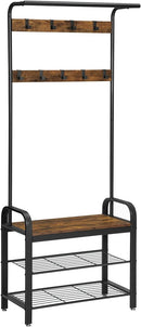 Vintage Coat Rack Shoe Bench, Wood Look Accent Furniture and Metal Frame - RnR Galore