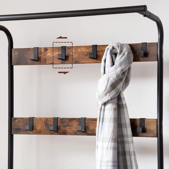 Vintage Coat Rack Shoe Bench, Wood Look Accent Furniture and Metal Frame - RnR Galore