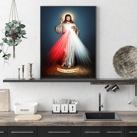 Wall Art 60cmx90cm Jesus Divine Mercy I Trust In You Black Frame Canvas - RnR Galore