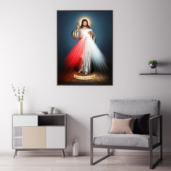 Wall Art 60cmx90cm Jesus Divine Mercy I Trust In You Black Frame Canvas - RnR Galore