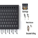 Wall Mount Earring Jewelry Hanger Organizer Holder with 109 Holes and 19 Hooks (Black) - RnR Galore