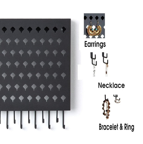 Wall Mount Earring Jewelry Hanger Organizer Holder with 109 Holes and 19 Hooks (Black) - RnR Galore
