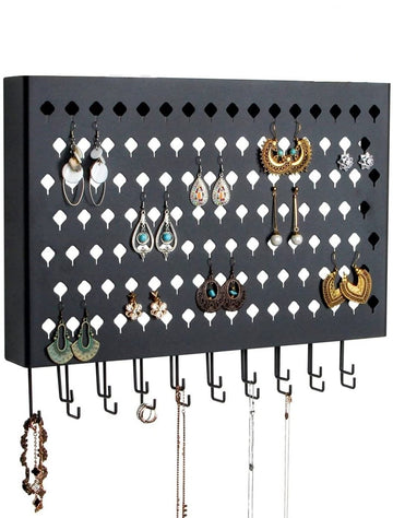 Wall Mount Earring Jewelry Hanger Organizer Holder with 109 Holes and 19 Hooks (Black) - RnR Galore