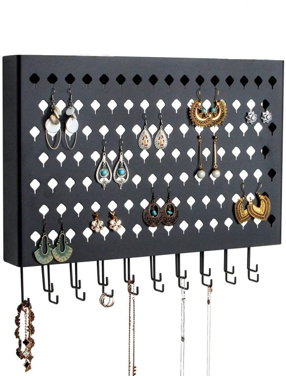 Wall Mount Earring Jewelry Hanger Organizer Holder with 109 Holes and 19 Hooks (Black) - RnR Galore