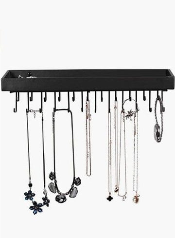 Wall Mount Hanging Jewellery Organiser Holder with 23 Hooks (Black) - RnR Galore
