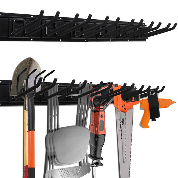 Wall Mounted Hook Rail Set Bike Holder Garden Tool Storage Rack Garage Organizer - RnR Galore