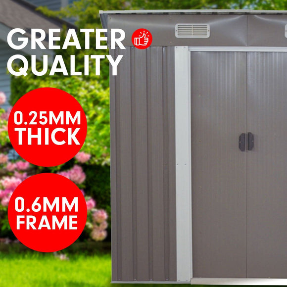 Wallaroo 4ft x 8ft Garden Shed with Base Flat Roof Outdoor Storage - Grey - RnR Galore