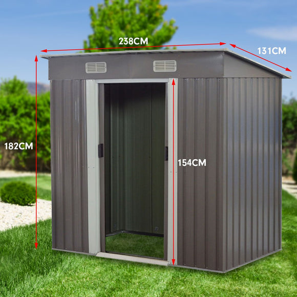 Wallaroo 4ft x 8ft Garden Shed with Base Flat Roof Outdoor Storage - Grey - RnR Galore