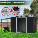 Wallaroo 4x8ft Zinc Steel Garden Shed with Open Storage - Black - RnR Galore
