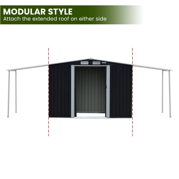Wallaroo 4x8ft Zinc Steel Garden Shed with Open Storage - Black - RnR Galore