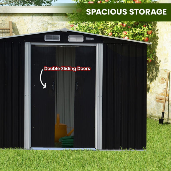 Wallaroo 6x8ft Zinc Steel Garden Shed with Open Storage - Black - RnR Galore