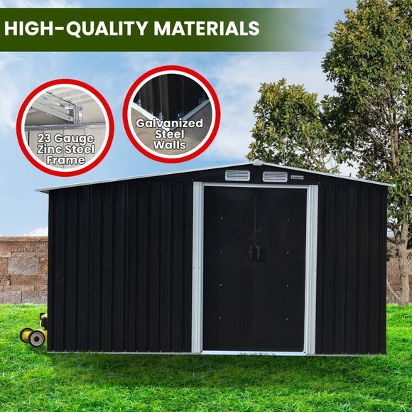 Wallaroo Garden Shed with Semi - Close Storage 6*8FT - Black - RnR Galore