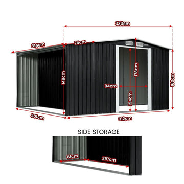 Wallaroo Garden Shed with Semi - Closed Storage 10*8FT - Black - RnR Galore