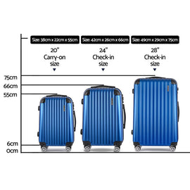Wanderlite Luggage Set 3pc 20" 24" 28" Suitcase Hardcase Trolley Travel Blue - RnR Galore
