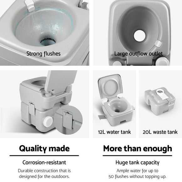 Weisshorn 20L Portable Camping Toilet Outdoor Flush Potty Boating With Bag - RnR Galore