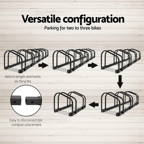 Weisshorn 6 Bike Stand Rack Bicycle Storage Floor Parking Holder Cycling Black - RnR Galore