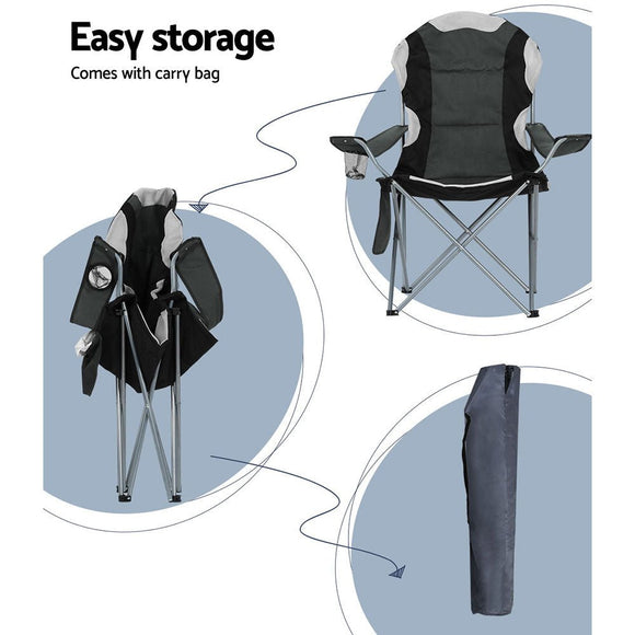 Weisshorn Camping Folding Chair Portable Outdoor Hiking Fishing Picnic Grey 2pcs - RnR Galore