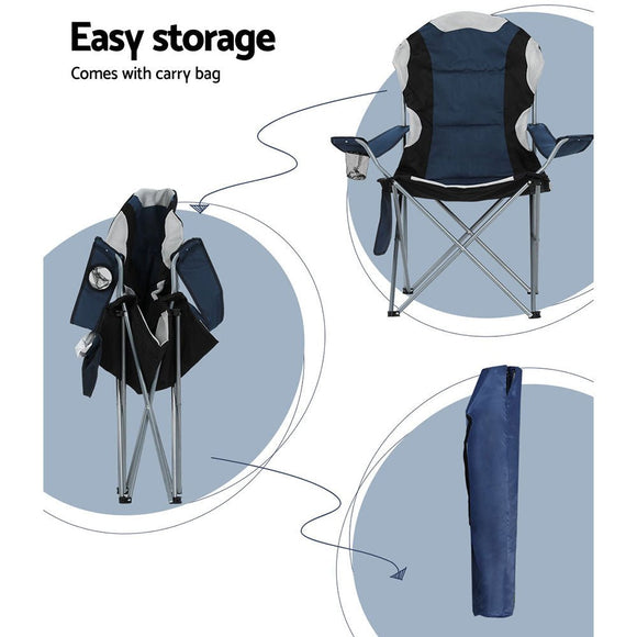 Weisshorn Camping Folding Chair Portable Outdoor Hiking Fishing Picnic Navy 2pcs - RnR Galore