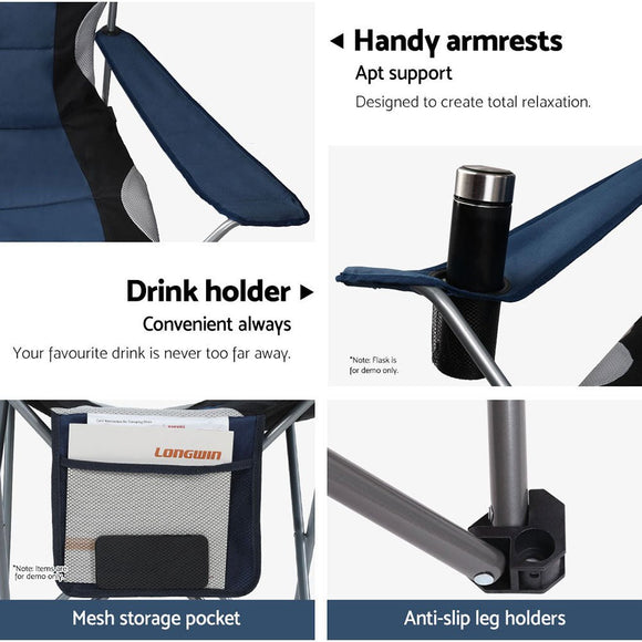 Weisshorn Camping Folding Chair Portable Outdoor Hiking Fishing Picnic Navy 2pcs - RnR Galore