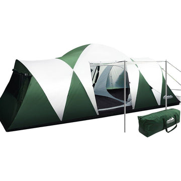 Weisshorn Family Camping Tent 12 Person Hiking Beach Tents (3 Rooms) Green - RnR Galore